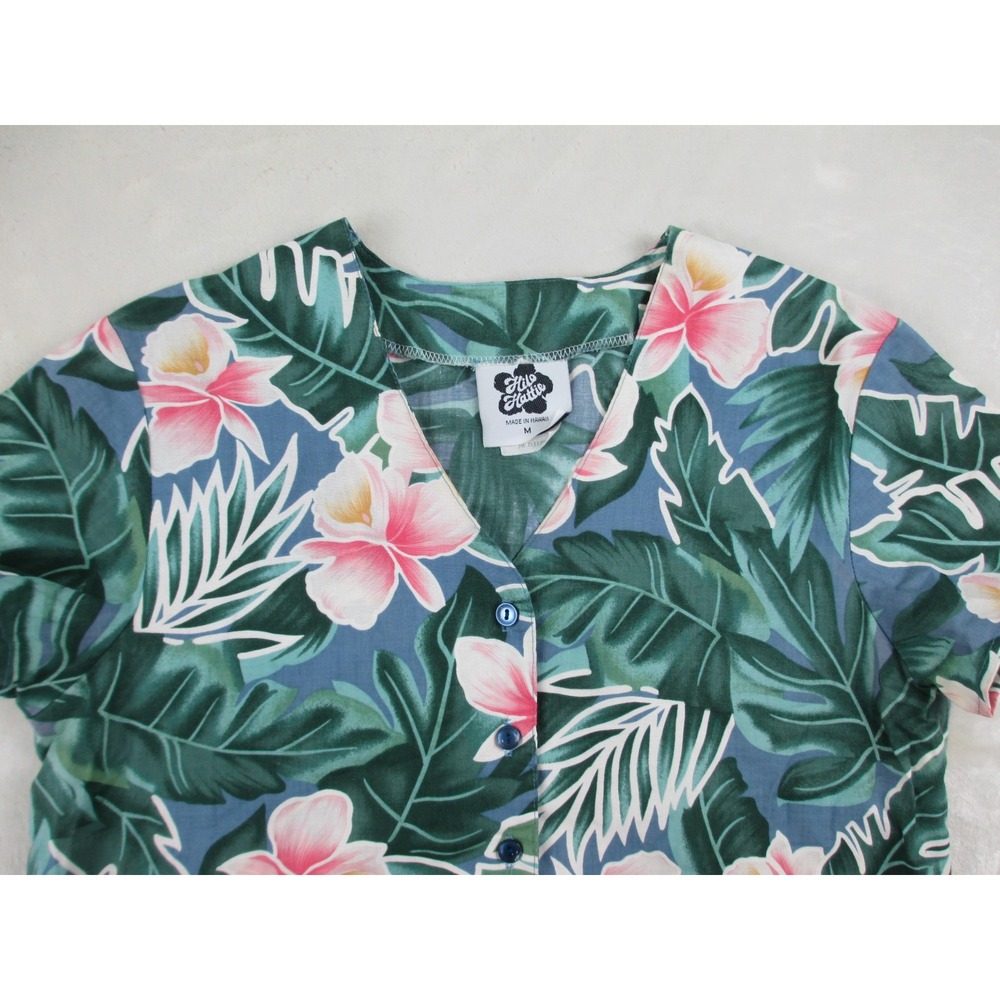 Hilo Hattie Shirt Womens Medium Green Floral Button Up Hawaiian Ladies - Picture 3 of 8